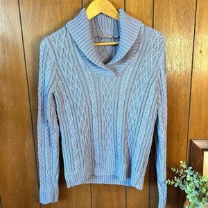Croft & Barrow Cable Knit Blue Cotton Sweater Shawl Collar Long Sleeve Womens M